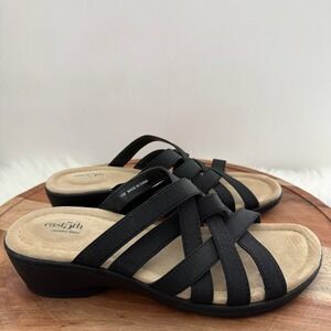 East 5th Women Black Elastic Crisscross Comfort Wedge Sandals‎ Size 10